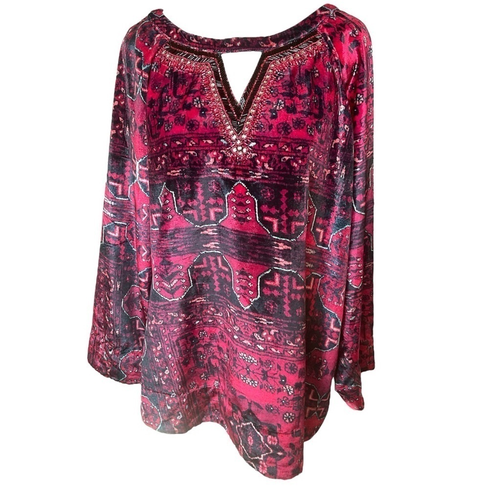 Soft Surroundings Ottoman Pink Floral Beaded Velvet Top Size XL